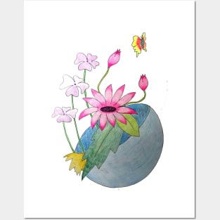 flowers in a glass ball vase Posters and Art